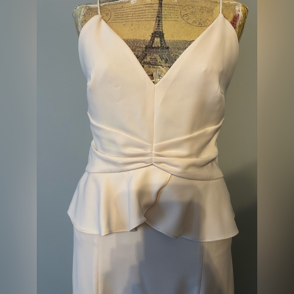 Monique Lhuillier Concertina MIDI Dress peplum fit and flare white dress - Picture 9 of 10